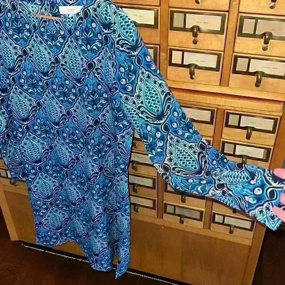 Loft Electric Sapphire Baroque Print Midi Dress Blue Size Small Side Slit - Picture 3 of 12